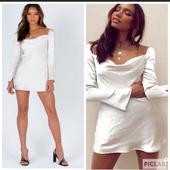 Princess Polly Dresses & Skirts - Princess Polly Star Power Satin Ivory Champange Square Neck Mini Dress Sz 10